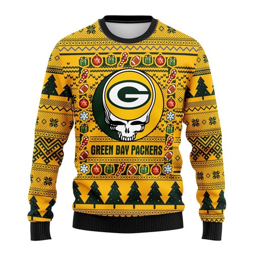 Green Bay Packers Grateful Dead Christmas Gift For Fan Ugly Wool Sweater Christmas