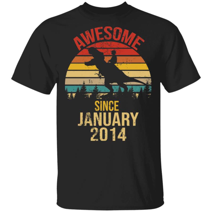 Vintage Retro Awesome Since January 2014 6th Birthday 6 Years Old Birthday Squad Kids Boys Girls Gifts T-Shirt