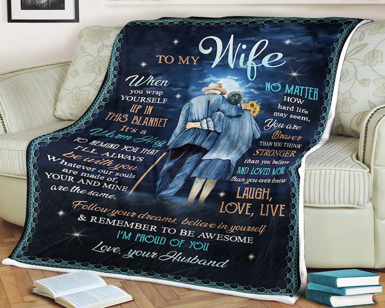 To My Wife,Family Blanket,I’Ll Always Be With You Braver Stronger Laugh Love Live Believe In Yourself,Gift For Wife Family Home Decor Bedding Couch Sofa Soft And Comfy Cozy