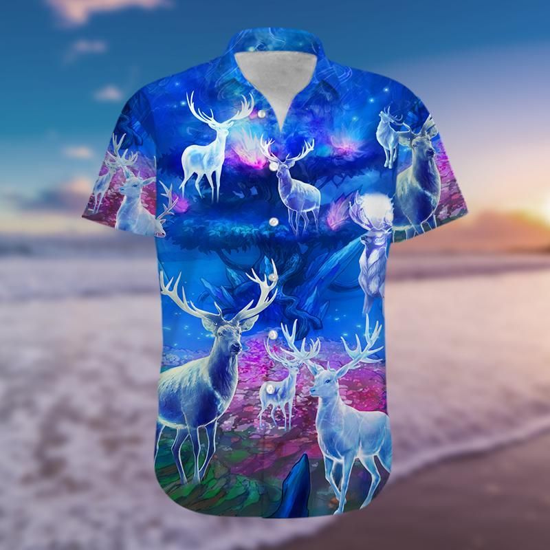 Find Amazing Magic Blue Light Deer Hawaii Shirts Ha22188