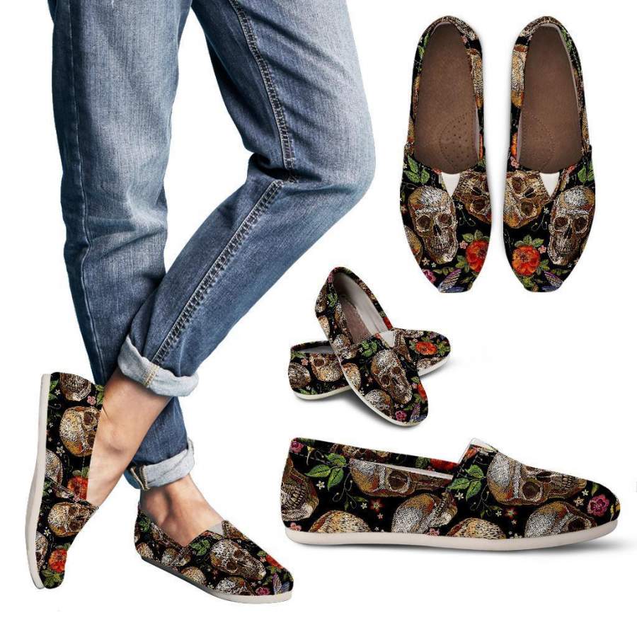 Vintage Skull Pattern Print Women’s Casual Shoes