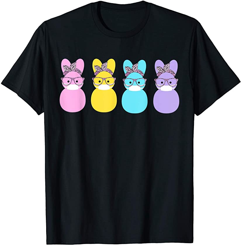 Masked Peeps Bunny Easter Eggs Leopard Glasses Easter Girl T-Shirt