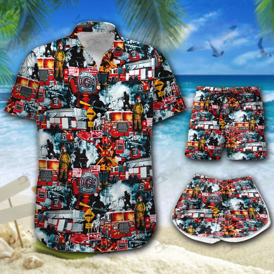 Firefighter Trucks Hawaiian Shirt Shorts Ha54679