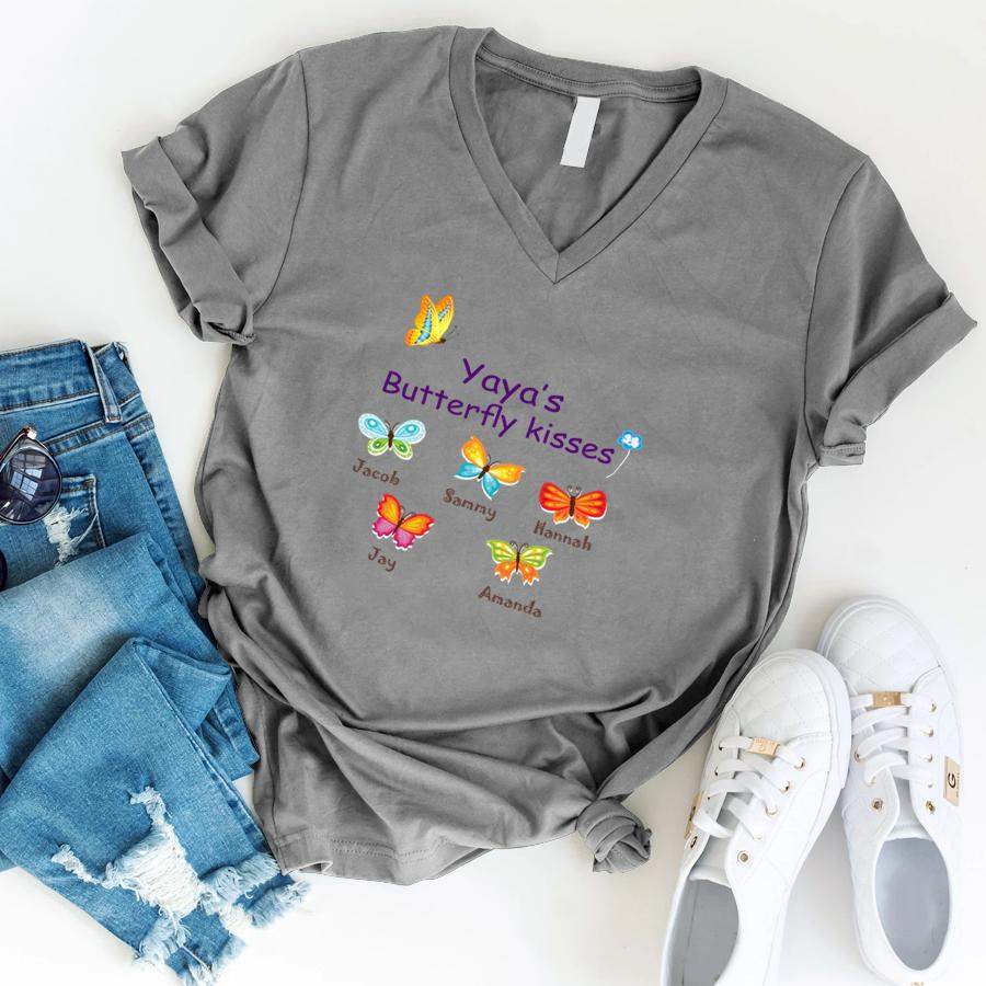 Personalized Yaya Butterfly kisses with Grandkids Name Shirt