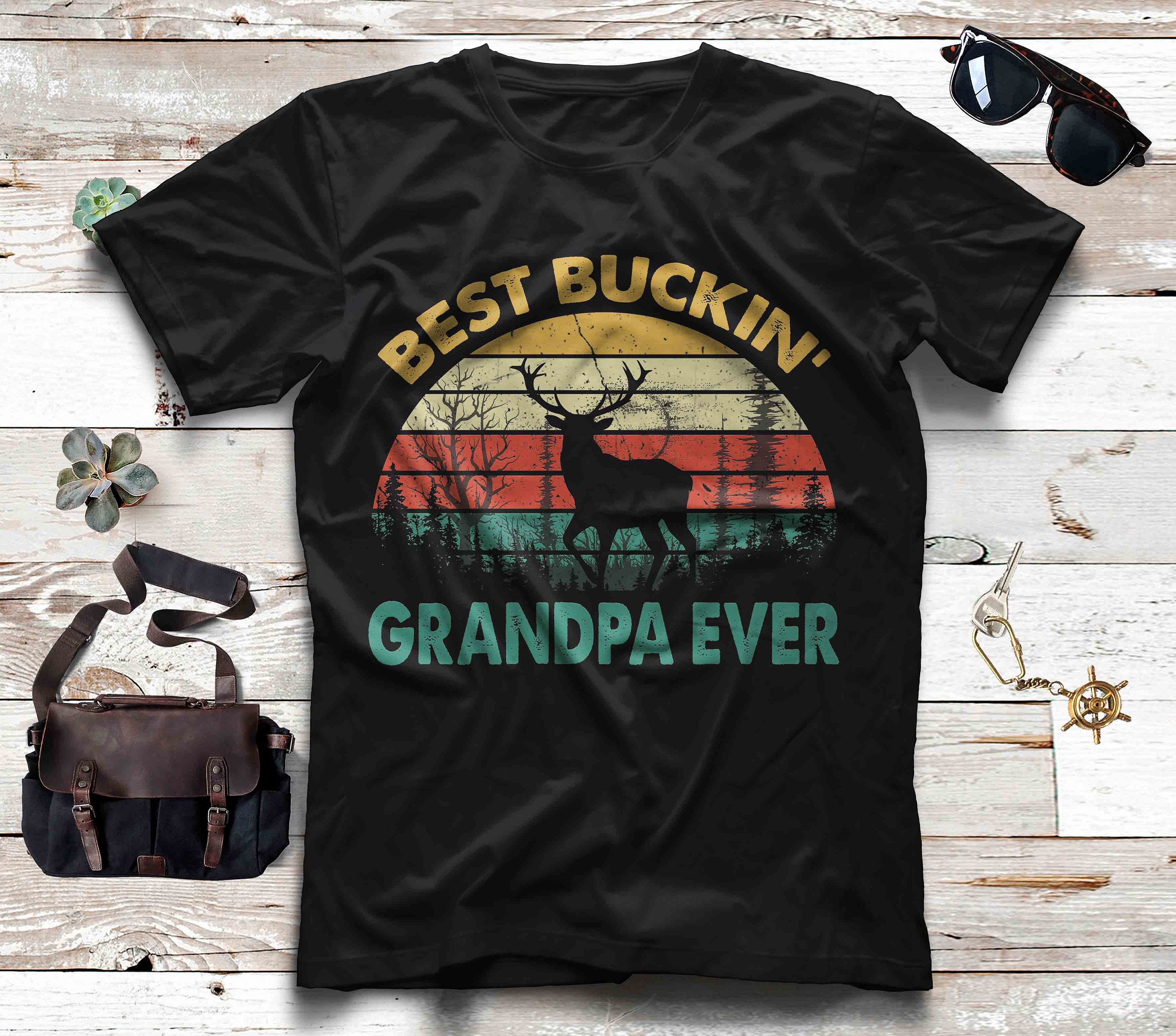 Best Buckin Grandpa Ever  Deer Hunting Retro Vintage Graphic Unisex T Shirt, Sweatshirt, Hoodie Size S – 5XL