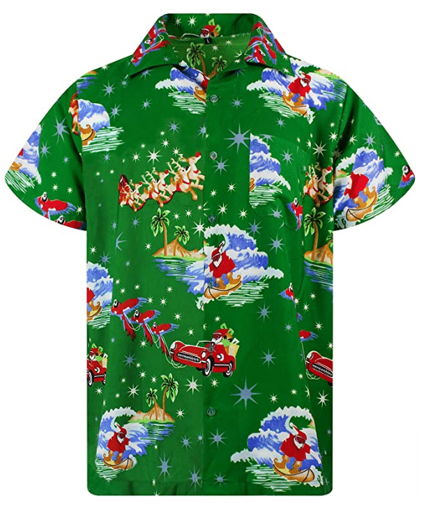 Christmas Hawaii Surf Santa Green Button Up Shirt For Men Ha46562