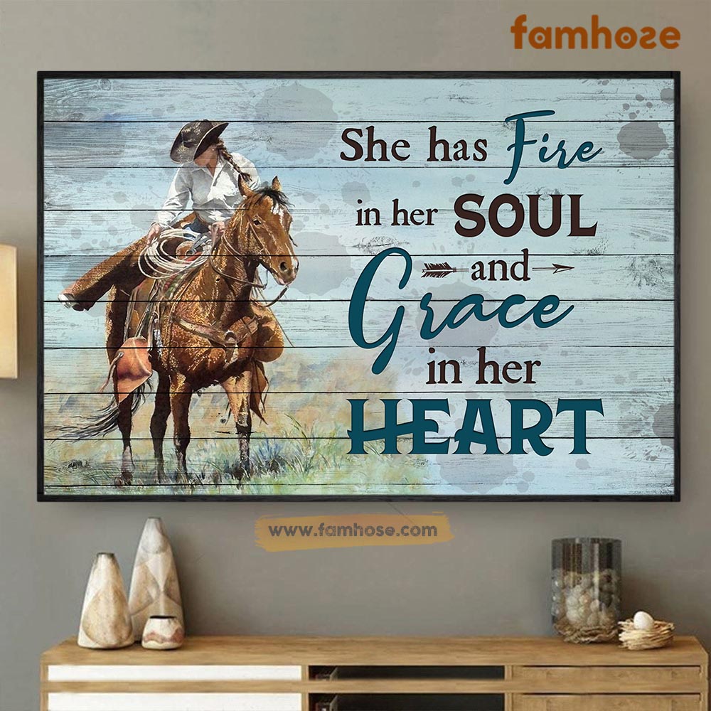 Horse Poster & Canvas, She Has Fire In Her Soul, Horse Canvas Wall Art, Poster Gift For Horse Lovers