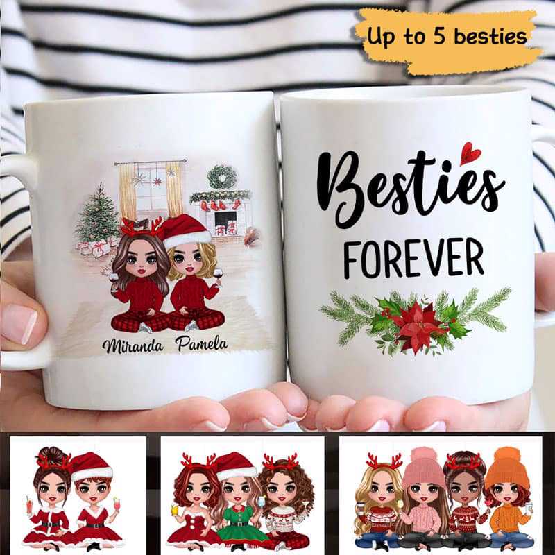 Christmas Doll Besties Checkered Pants Personalized Mug