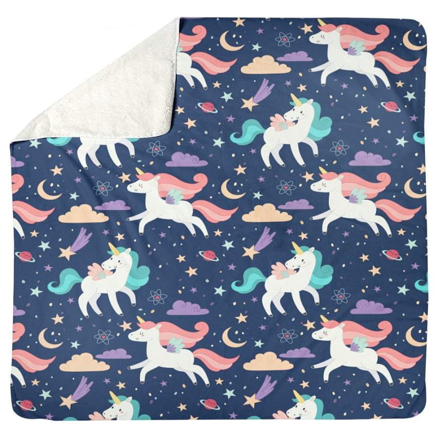 Cute Unicorn Pattern Gift For Kids Sherpa Blanket