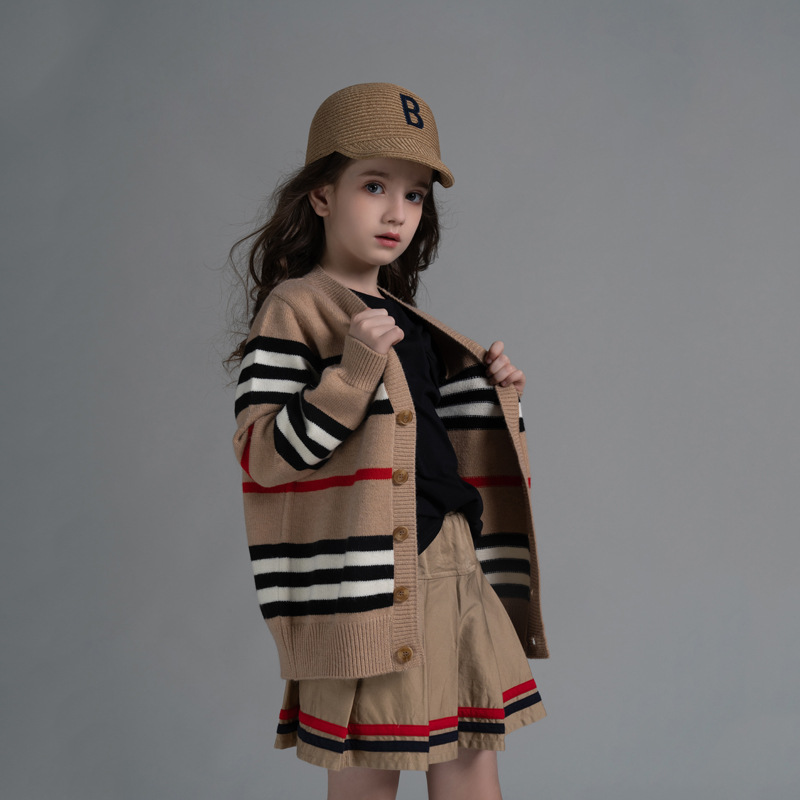 Children Knitted Cardigan Winter 2022 New Style Boy and Girls Contrast Stripes Medium Big Childrens Knitted Sweater Cute Jacket alx