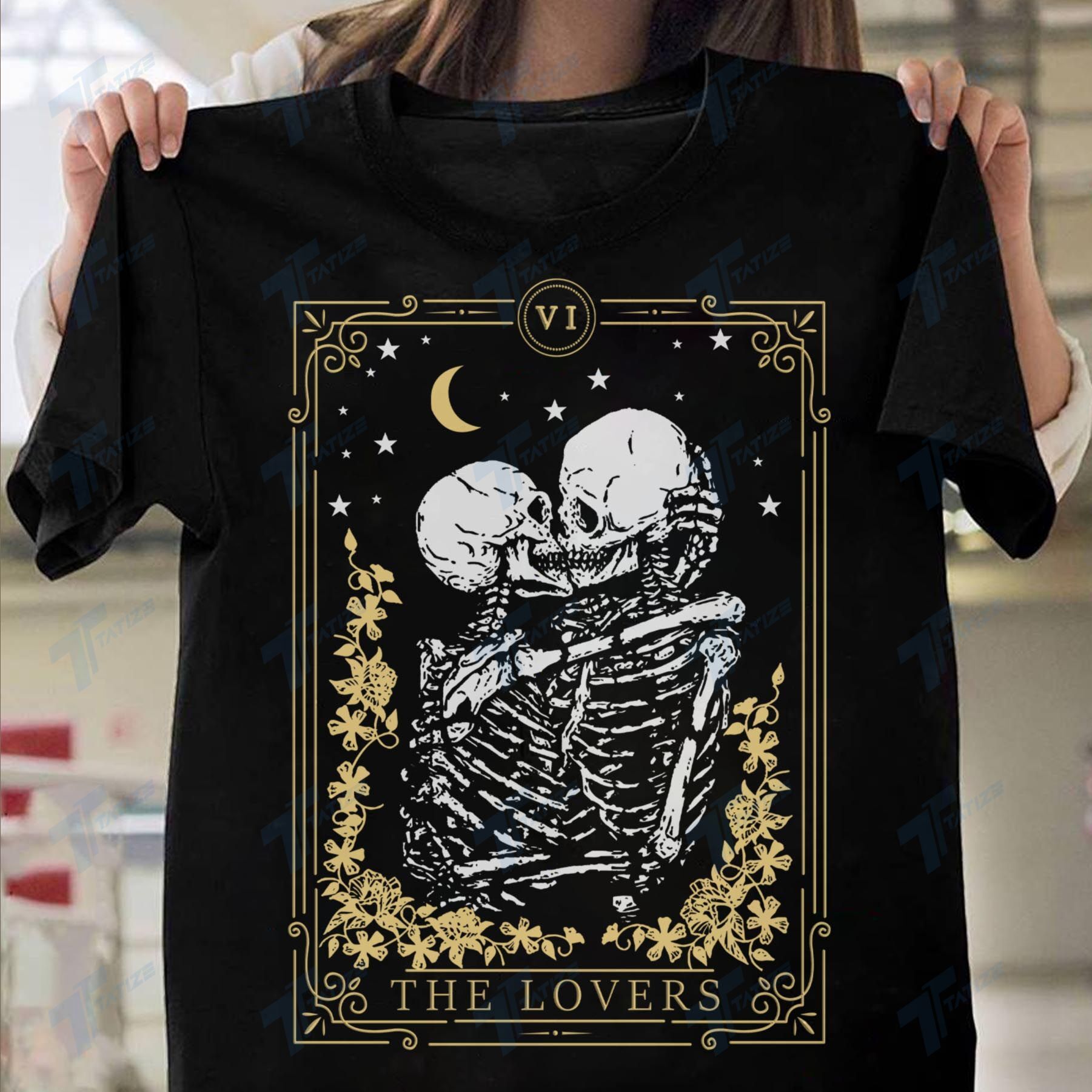 The Lovers Tarot Card Skull  Graphic Unisex T Shirt, Sweatshirt, Hoodie Size S – 5XL