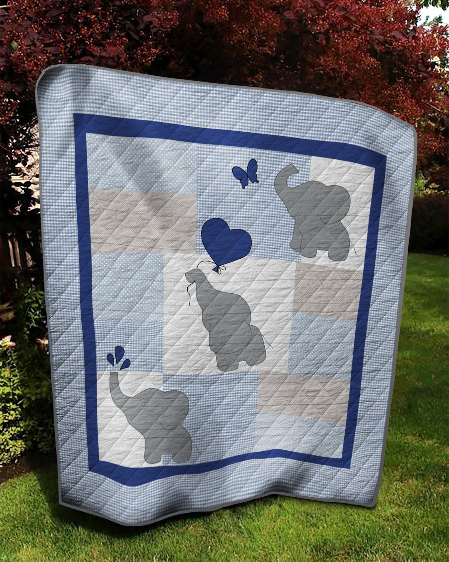 Blue Gray Elephant Quilt Ciuye