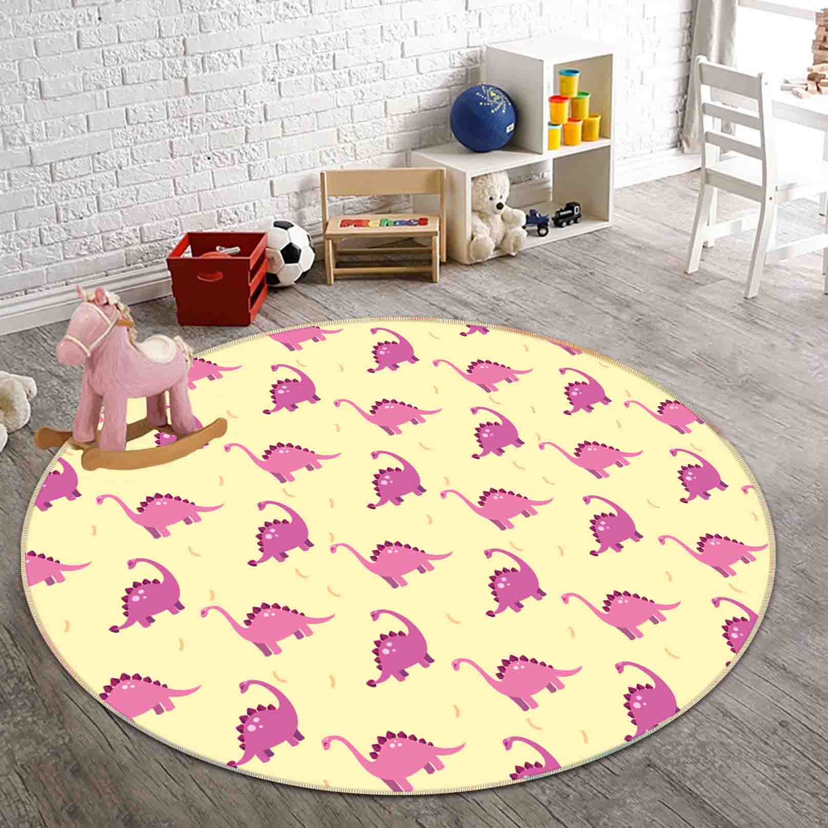 3D Cartoon Animal Dinosaur Yellow Kids Non-Slip Round Rug Mat 145