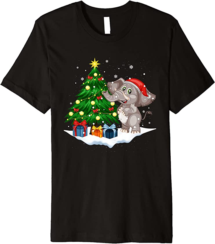 Awesome Elephant Santa Xmas Tree With Lights Christmas PJ Premium T-Shirt