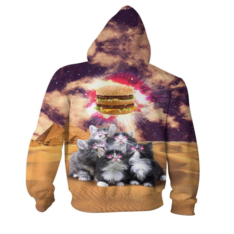 Worship the Burger Zip-Up Hoodie Cats PL04032005