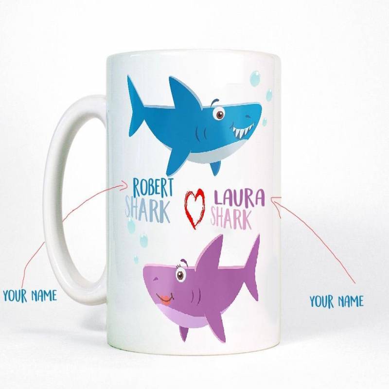 Valentine’s Day Sharks with Your Name and Title – Baby Shark Valentine ,Birthday Gifts,valentine Gifts,  11 oz mug