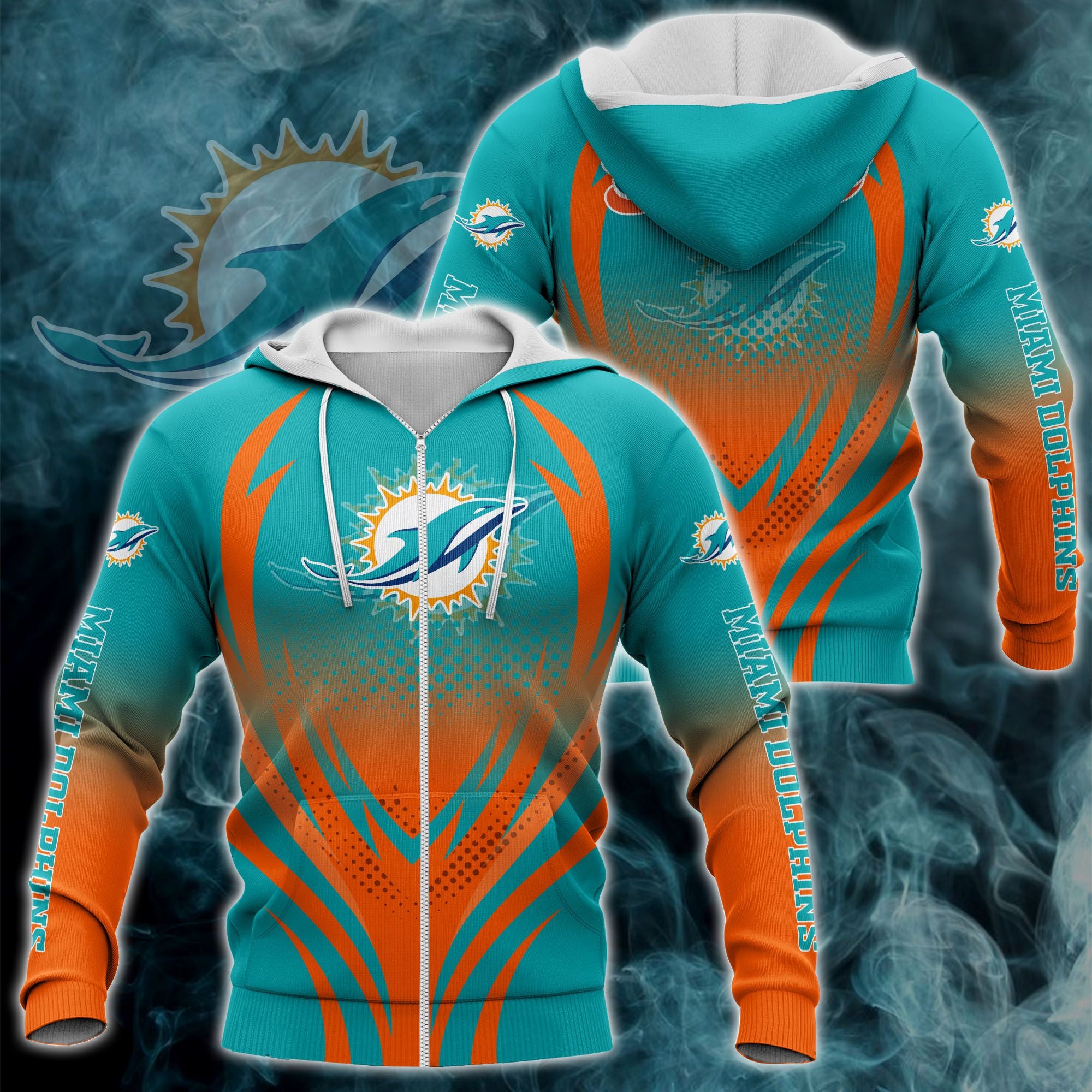 Miami Dolphins Zipper Hoodie 3D Print H04Fs