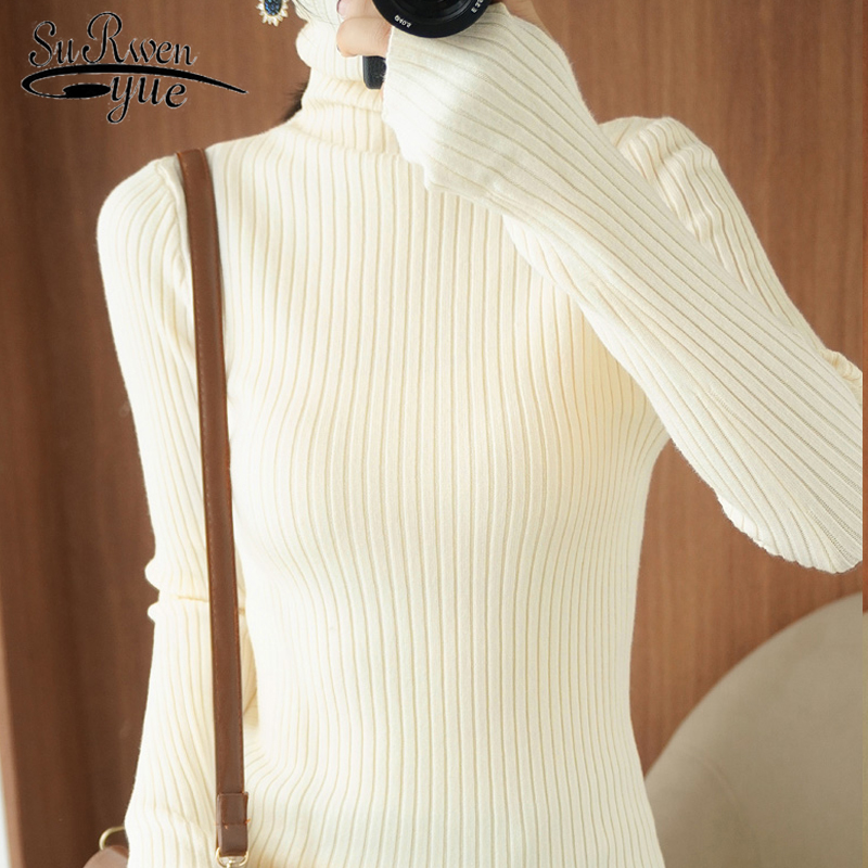 2022 Turtelneck Knitted Sweater Woman Pullover Solid Jumper Soft Autumn and Winter Slim Thickening Ladies BottomingTops 22687 alx