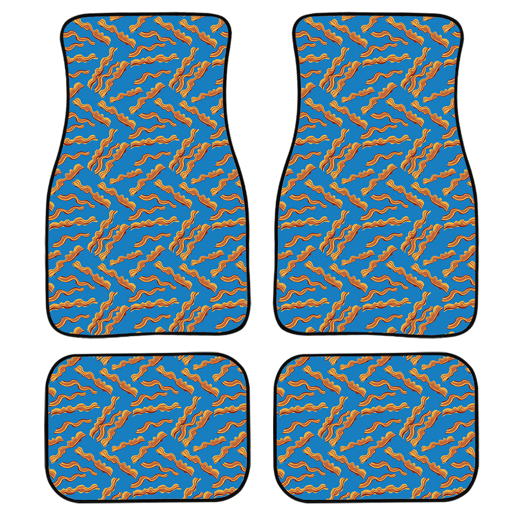 Blue Crispy Bacon Pattern Print Front And Back Car Floor Mats, Front Car Mat