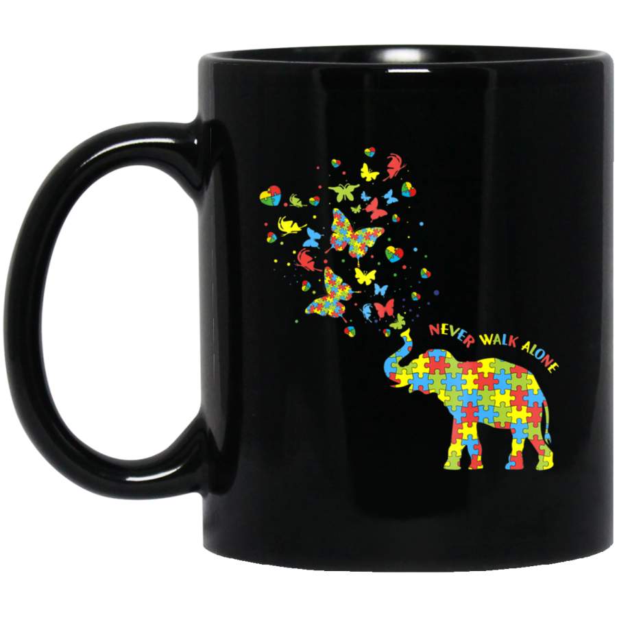 Elephants And Butterflies Autism Awareness Funny 11oz 15oz Black Mug Idea 2nd April Puzzle Ribbon Support Autism Dad Mom Kids Autistic