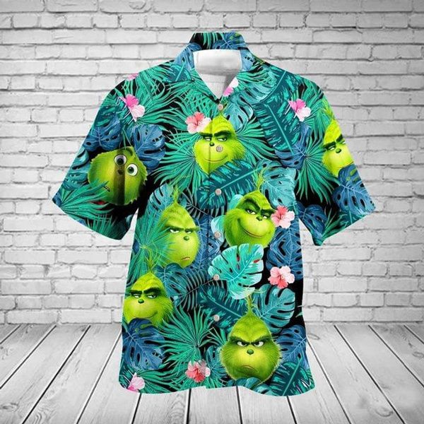 Grinch Tropical Floral Hawaii Graphic Print Short Sleeve Hawaii Casual Shirt Ha26722