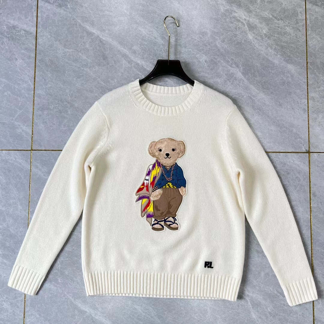 2022 New Style Cashmere Women Sweater Cartoon RL Bear Round Neck Casual Knitted Autumn and Winter Wear Women’s Long-sleeve Tops alx