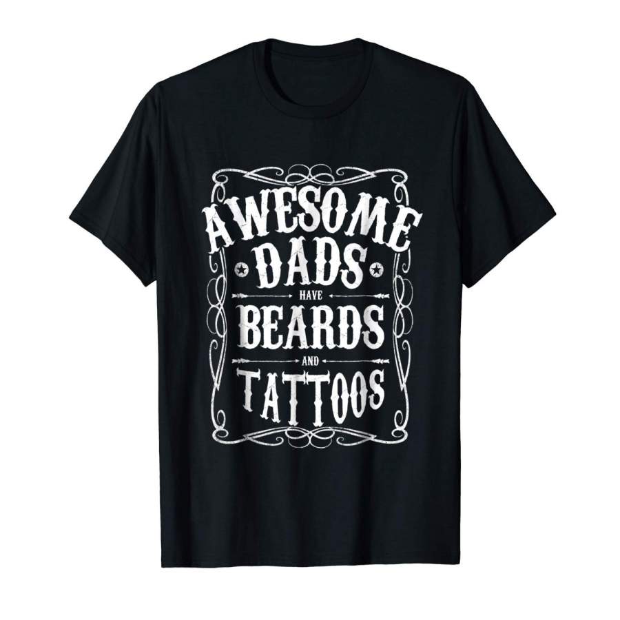 Summer T-Shirts,Mens Awesome Dads Have Beards And Tattoos T-Shirt Gift Fashion O-Neck Short Sleeved T-Shirts Summer Funny Loose Tee Shirt For Men