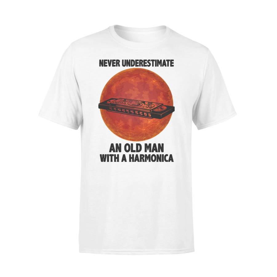 Never Underestimate An Old Man With A Harmonica Blood Moon T-shirt