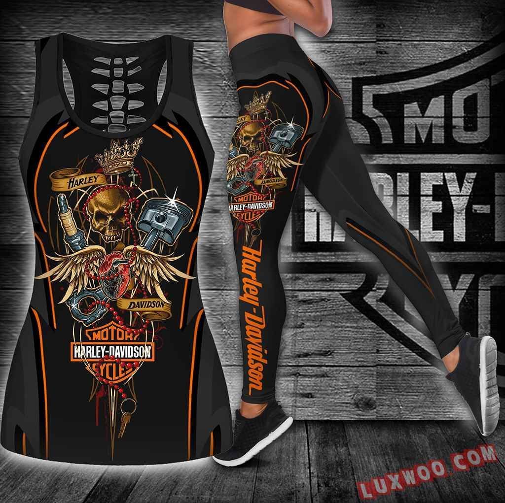 Combo Harley Davidson Skull Hollow Tanktop Legging Set Outfit K1905