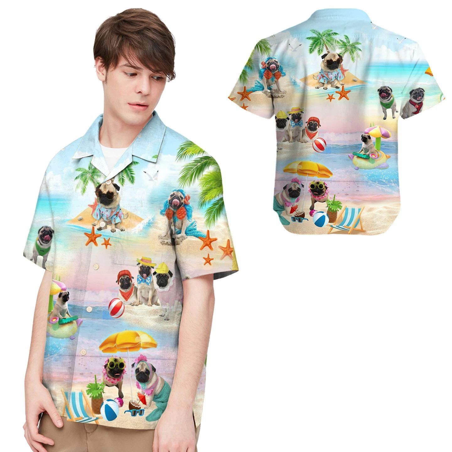 Cute Pugs At The Beach Hawaii Shirt For Men Dogs Ha34052