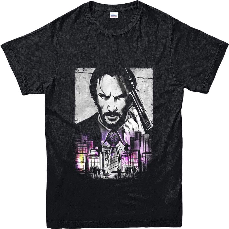 Men’s Fashion T-Shirt John Wick Keanu Reeves City Poster T-Shirt Men Cotton T Shirt Funny Shirts