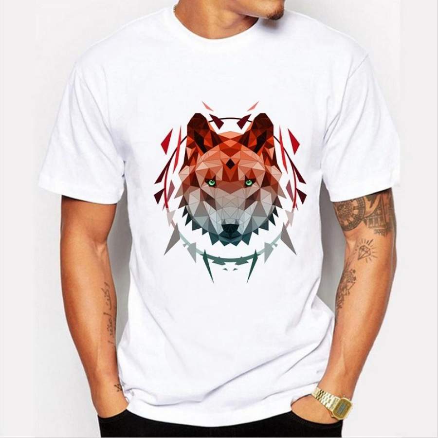 Latest Men’S Creative Persoanlity Fox Design T-Shirt Printed Tees Hipster Cool High Quality White Tops