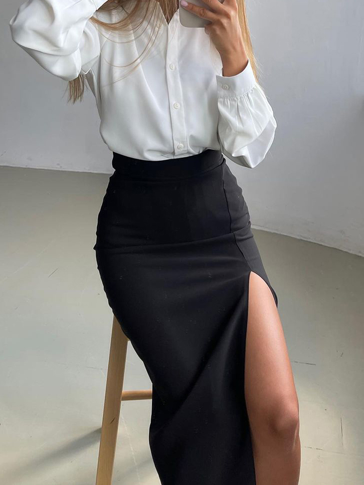 Women’s Straight Wrap Skirts summer 2022 Long Skirt with Side Slit Female Elegant White Midi Tight Slim Office Skirt for Women alx