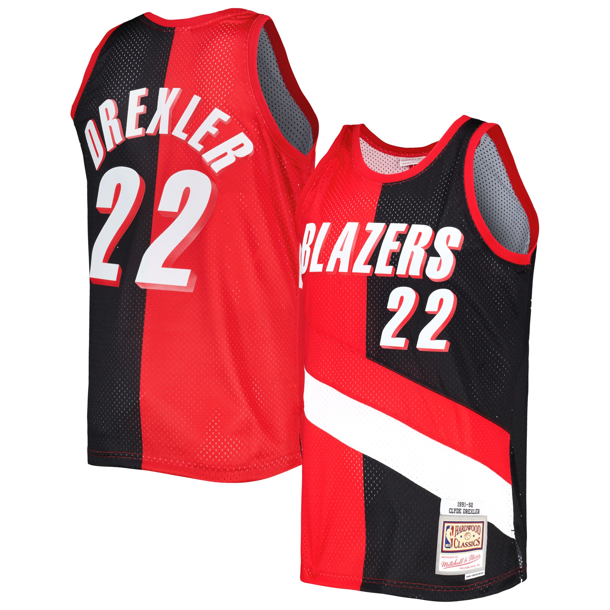 Clyde Drexler Portland Trail Blazers Mitchell & Ness Hardwood Classics 1991/92 Split Swingman Jersey – Red/Black