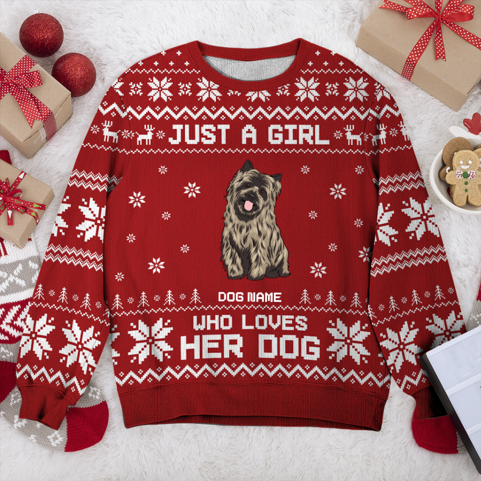 Cairn Terrier Just A Girl Personalized Sweater, Dog Ugly Christmas Sweater