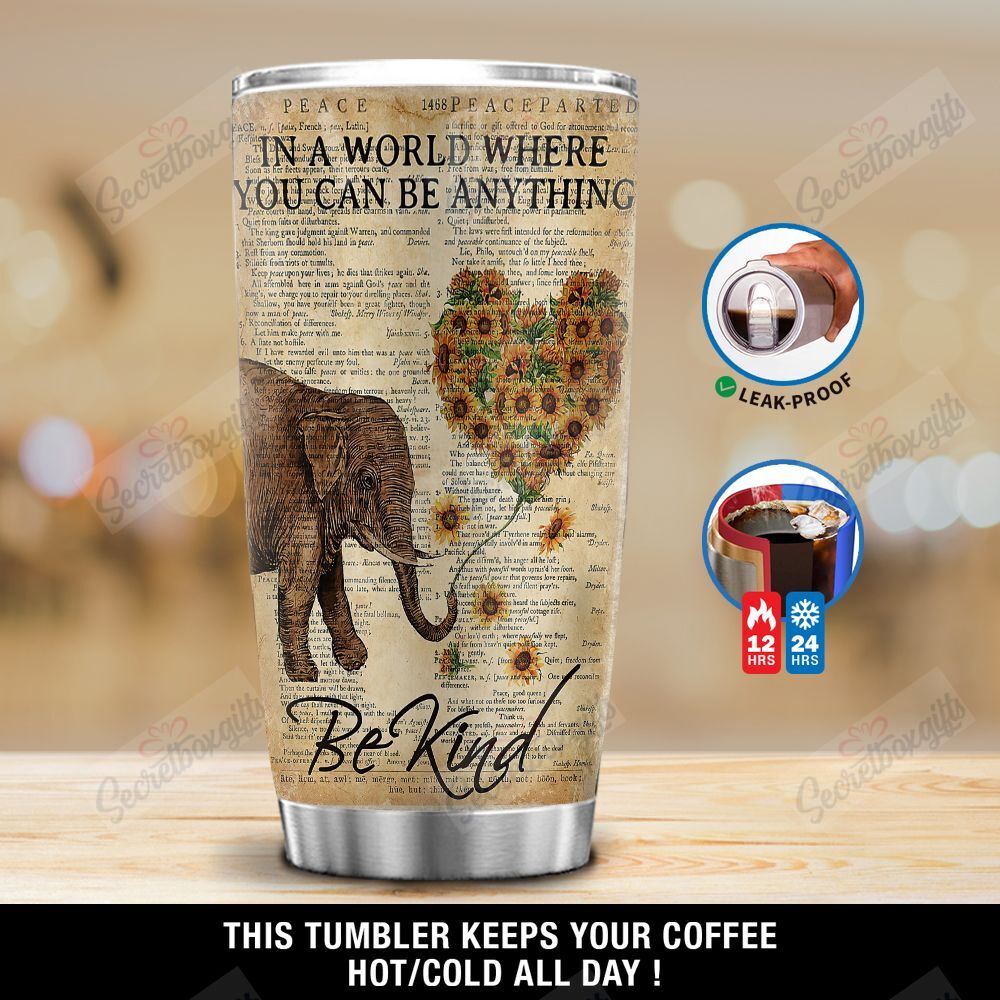 Personalized Be Kind Elephant Yp0701002Xg Stainless Steel Tumbler Travel Customize Name, Text, Number, Image