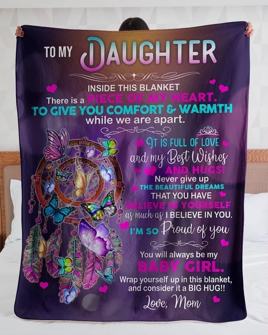 To my daughter there is a piece of my heart you will always be my baby girl love mom Quilt Blanket