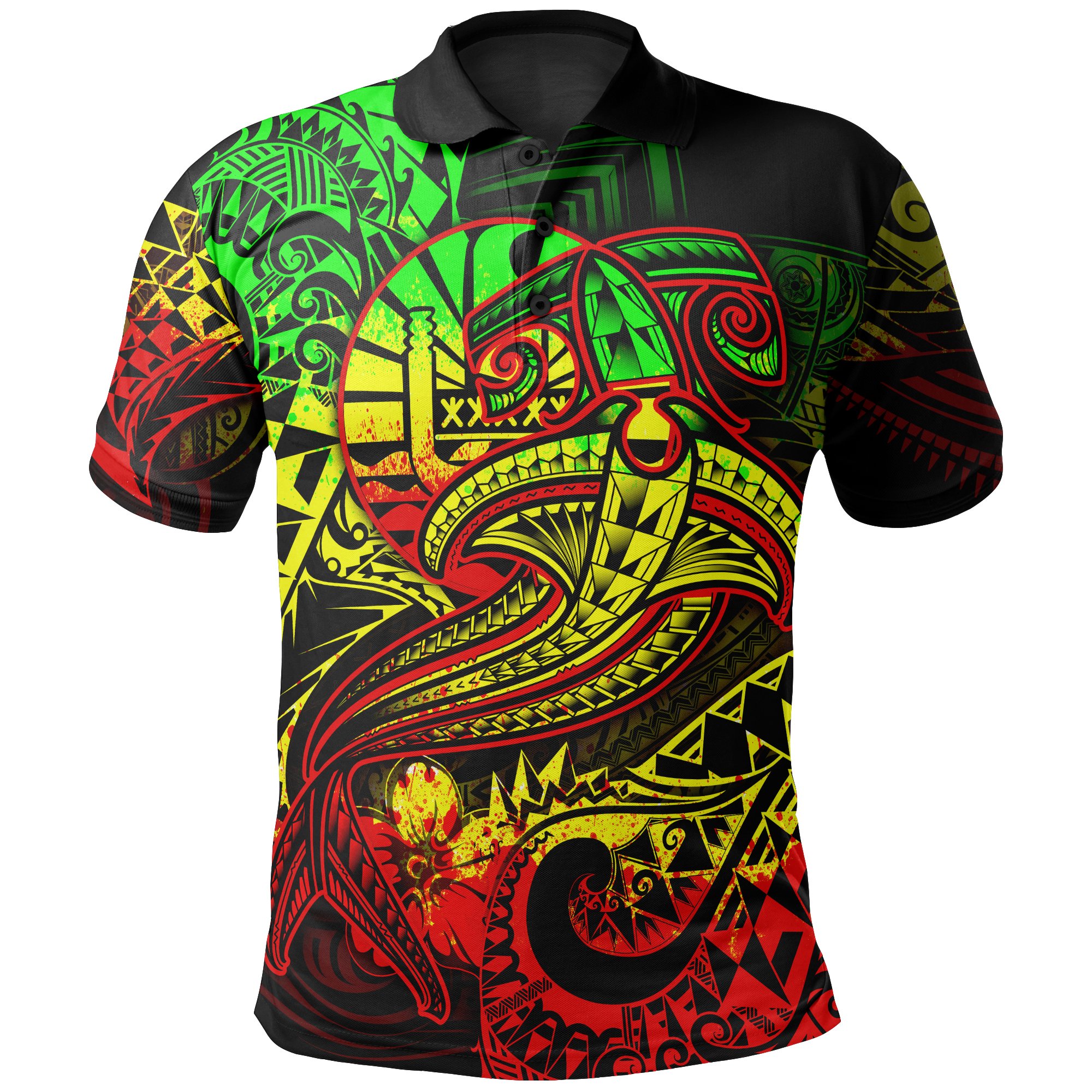 Tahiti Polo Shirt – Reggae Shark Polynesian Tattoo – BN18