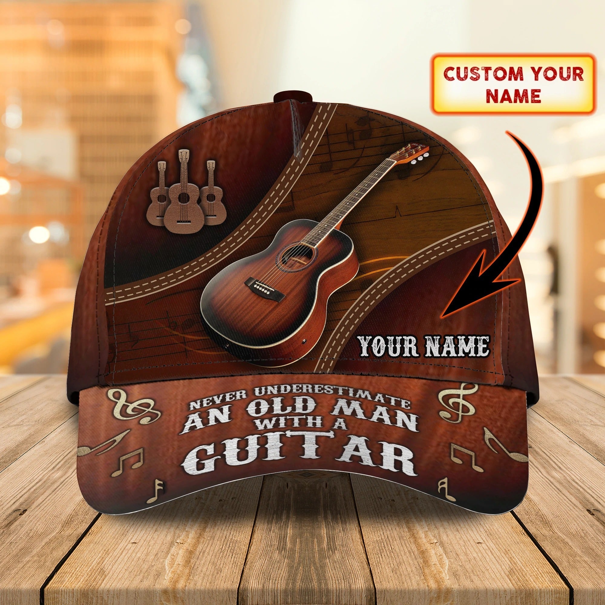 Custom With Name A Baseball 3D Cap Hat, Never Underestimate An Old Man With A Guitar, Guitarist Gifts