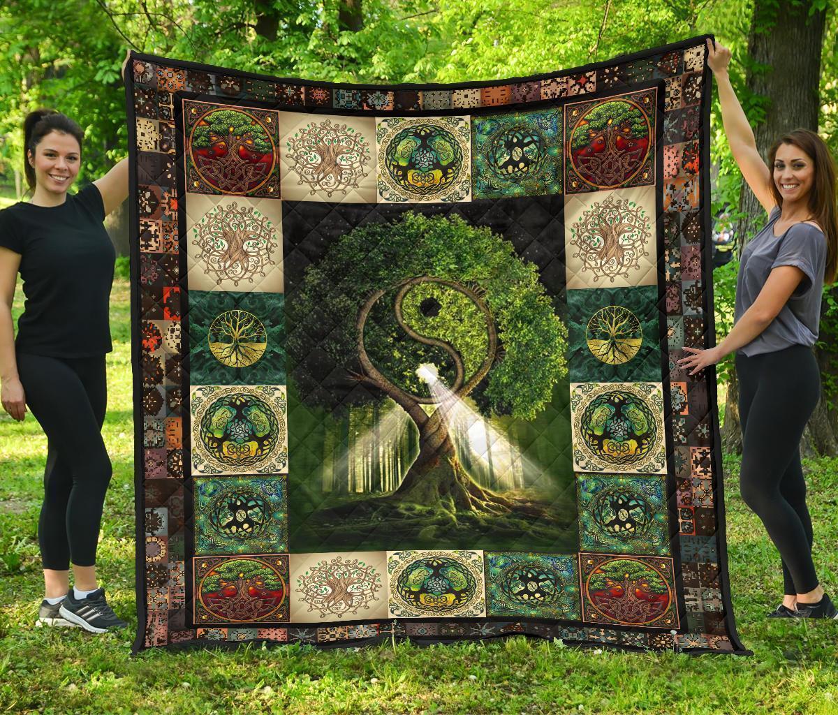 Yin Yang Tree Of Life Quilt Blanket For Yoga Lover