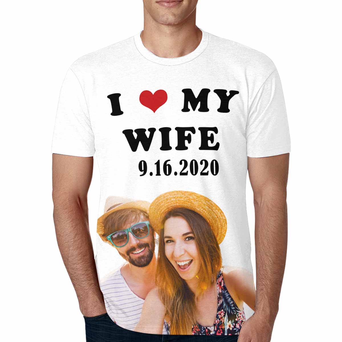 Custom Photo&Date I Love My Wife Matching Couple T Shirts