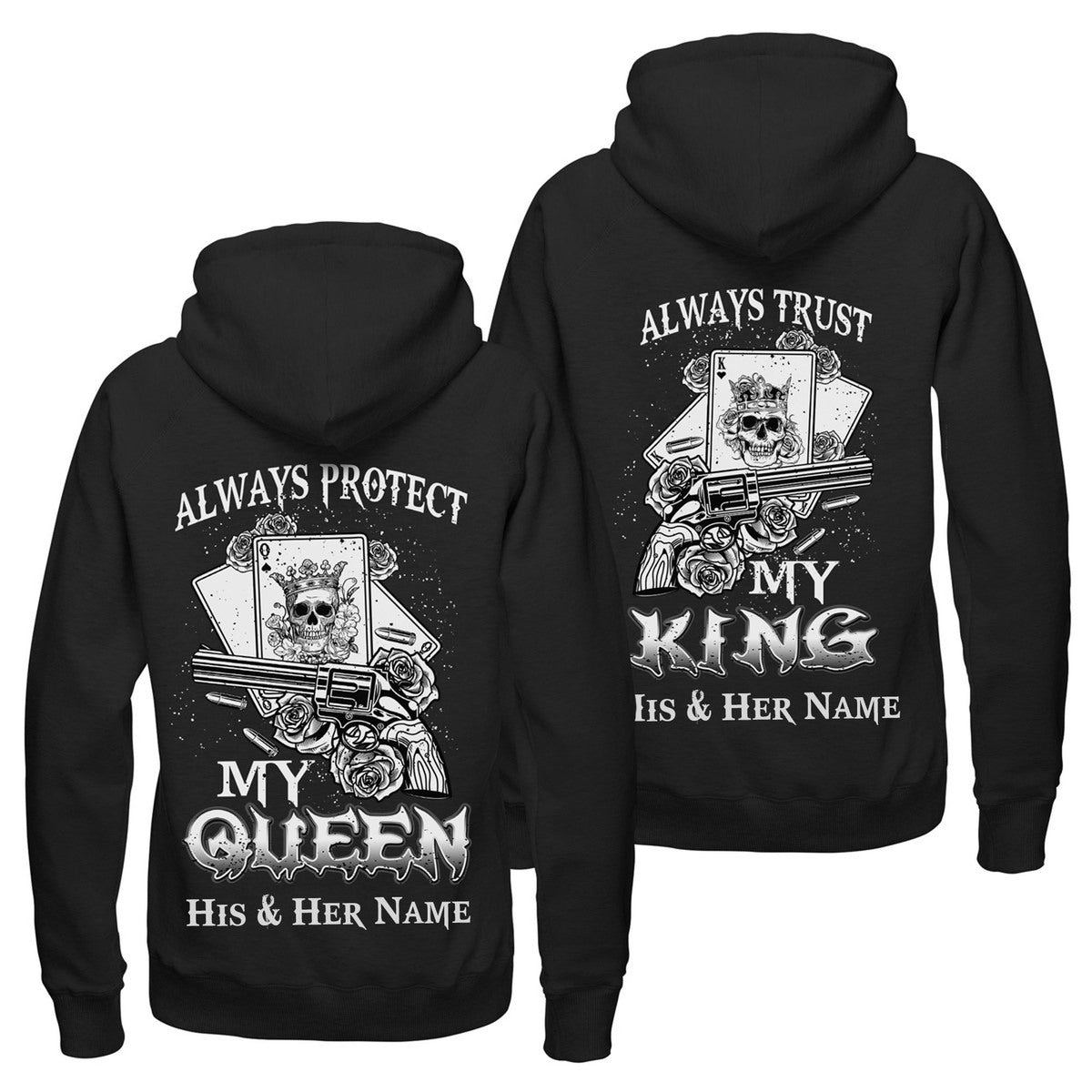 Personalized Always Protect My King Queen Lover Matching Hoodie, Custom Couple Lover Matching Hoodies, Couple Valentine Hoodie, Unisex Hoodie