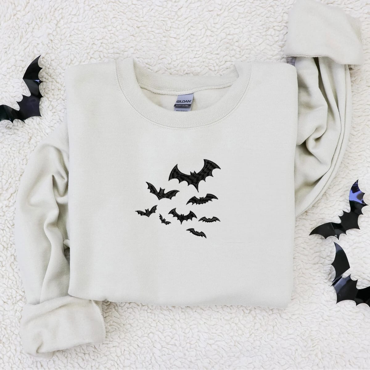 Embroidered Bats Halloween Sweatshirt Crewneck Sweatshirt All Over Print Sweatshirt For Women Sweatshirt For Men Sws2539