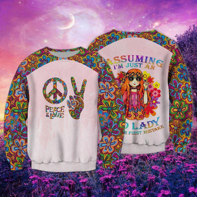 Ok Love & Peace Happy Old Lady Hippie 3D Sweatshirt