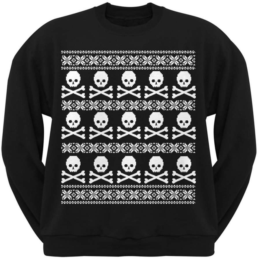 Big Skull And Crossbones Pattern Ugly Christmas Sweater Black Adult Sweatshirt