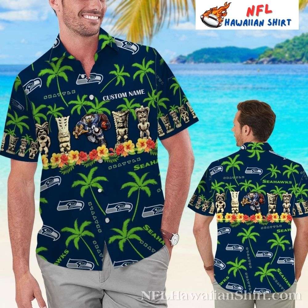 Tiki Totem Seahawks Praise  Seattle Seahawks Tropical Aloha Shirt