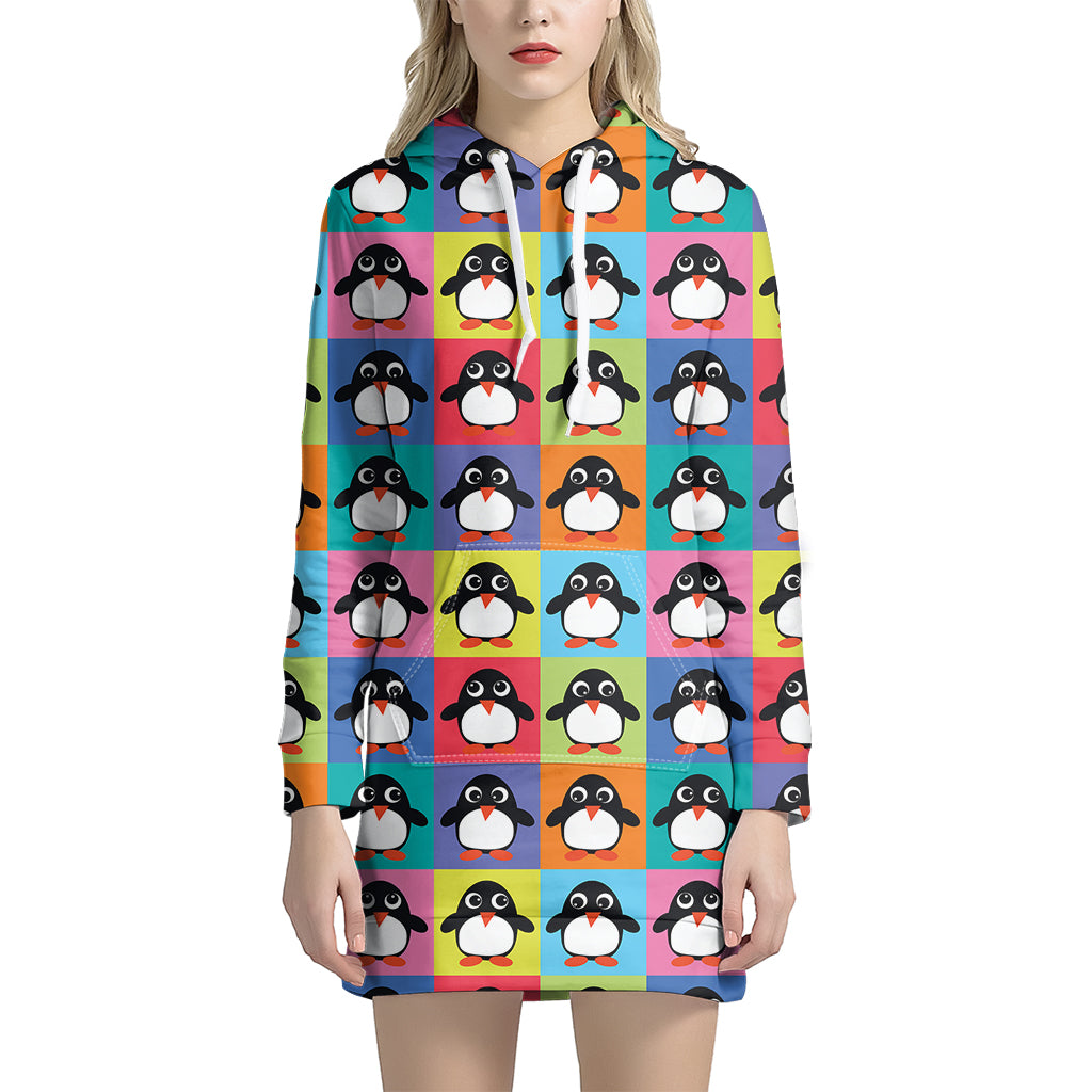 Cute Colorful Penguin Pattern Print Women’S Pullover Hoodie Dress