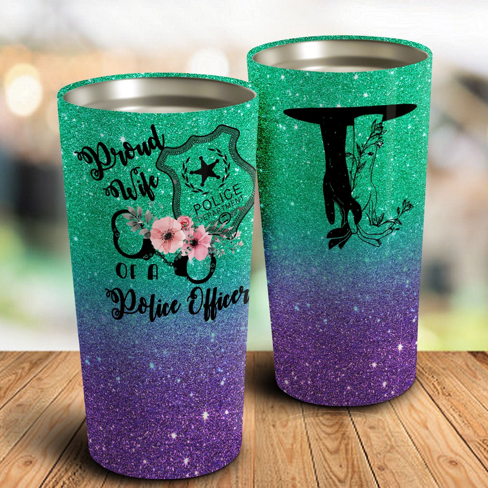 Proud Wife Of A Police Officer – Flower Galaxy Tumbler