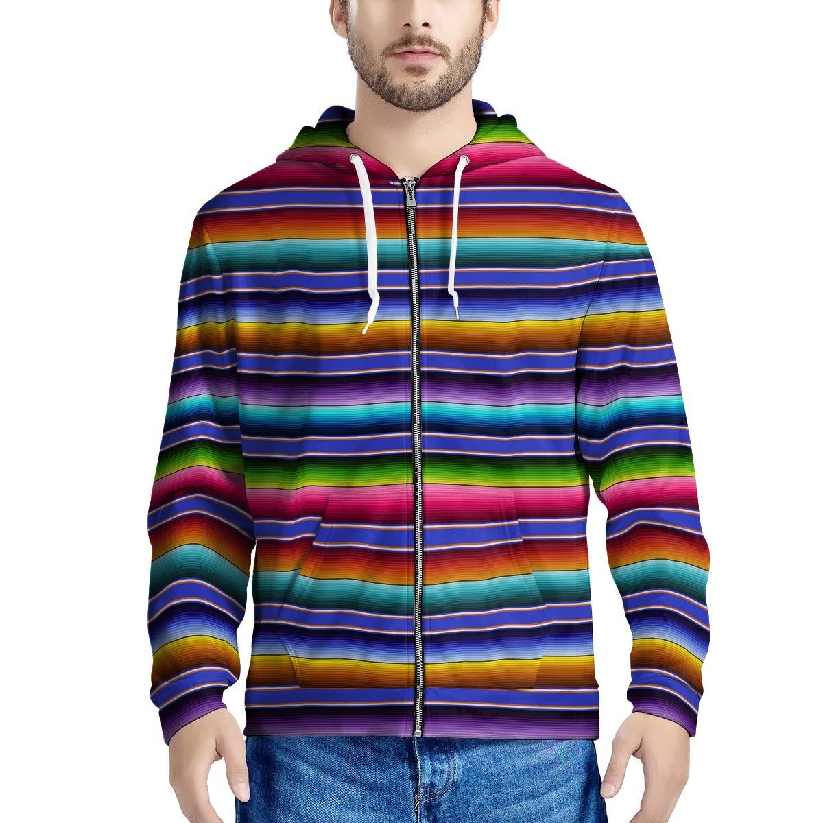 Baja Serape Mexican Men’S Zip Up Hoodie