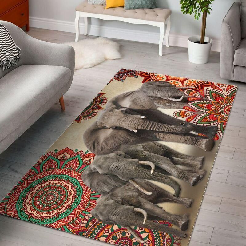 Elephants Flower Rug